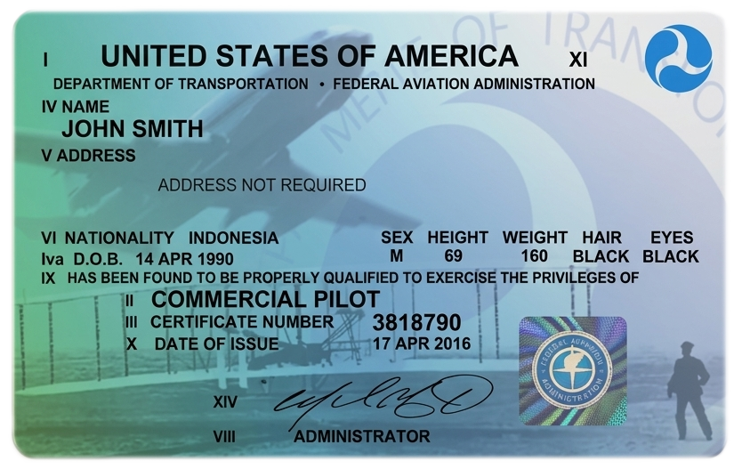 Example FAA pilot certificate card